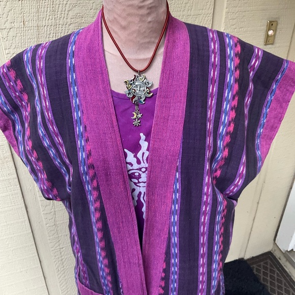Handmade reversible purple cotton aztec Ikat tunic vedt open front jacket OS - Picture 13 of 13